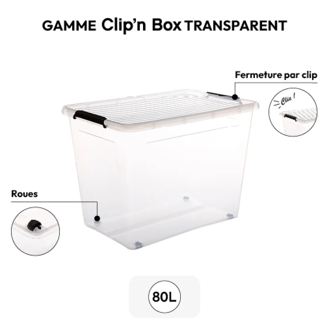 5five Boîte en plastique transparente 80L