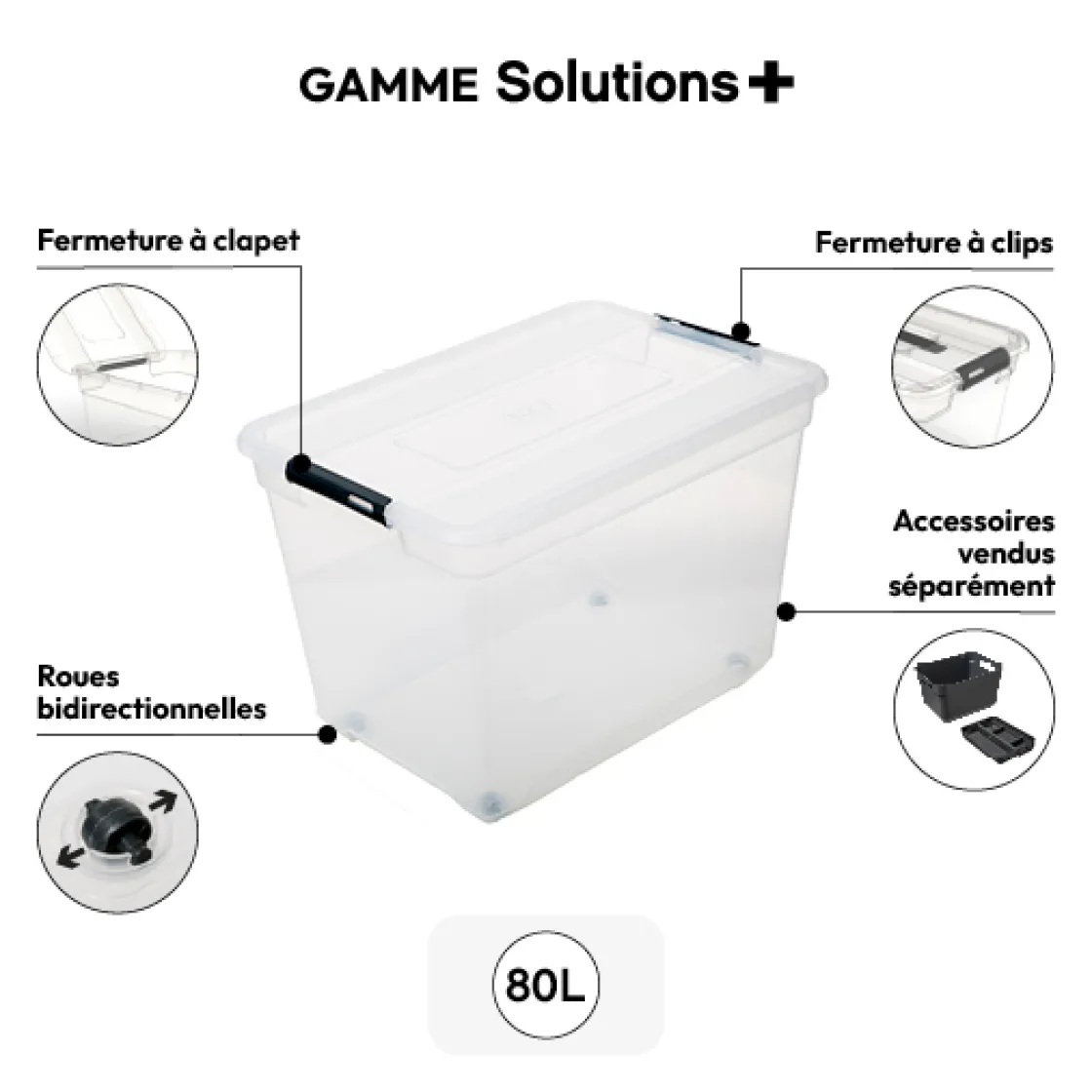 5five Boîte en plastique transparente 80L