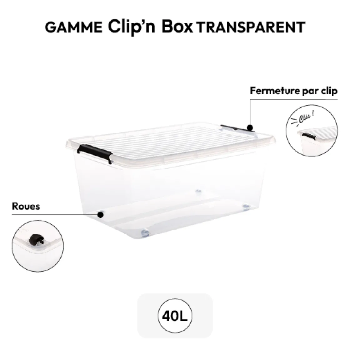 5five Boîte en plastique transparente 40L