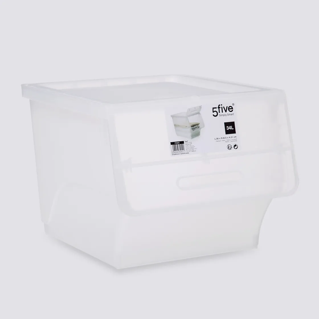 5five Boîte en plastique transparente à ouverture frontale 34L