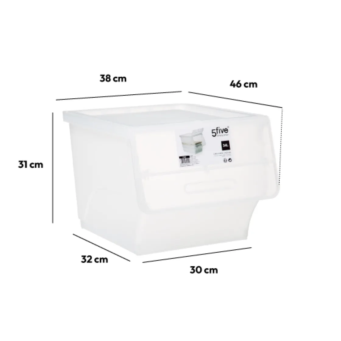5five Boîte en plastique transparente à ouverture frontale 34L