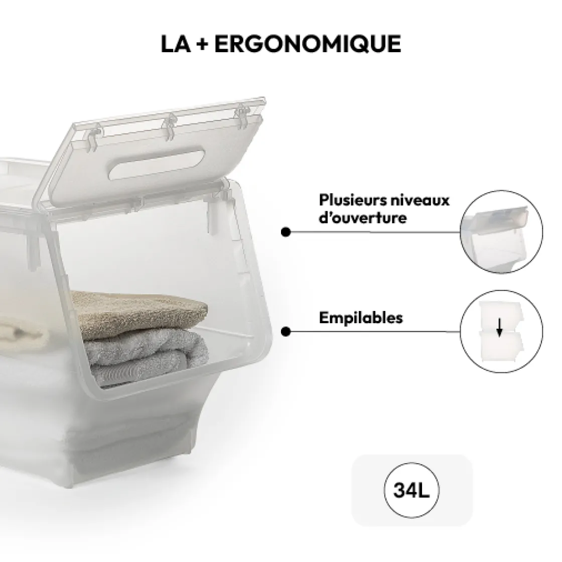 5five Boîte en plastique transparente à ouverture frontale 34L