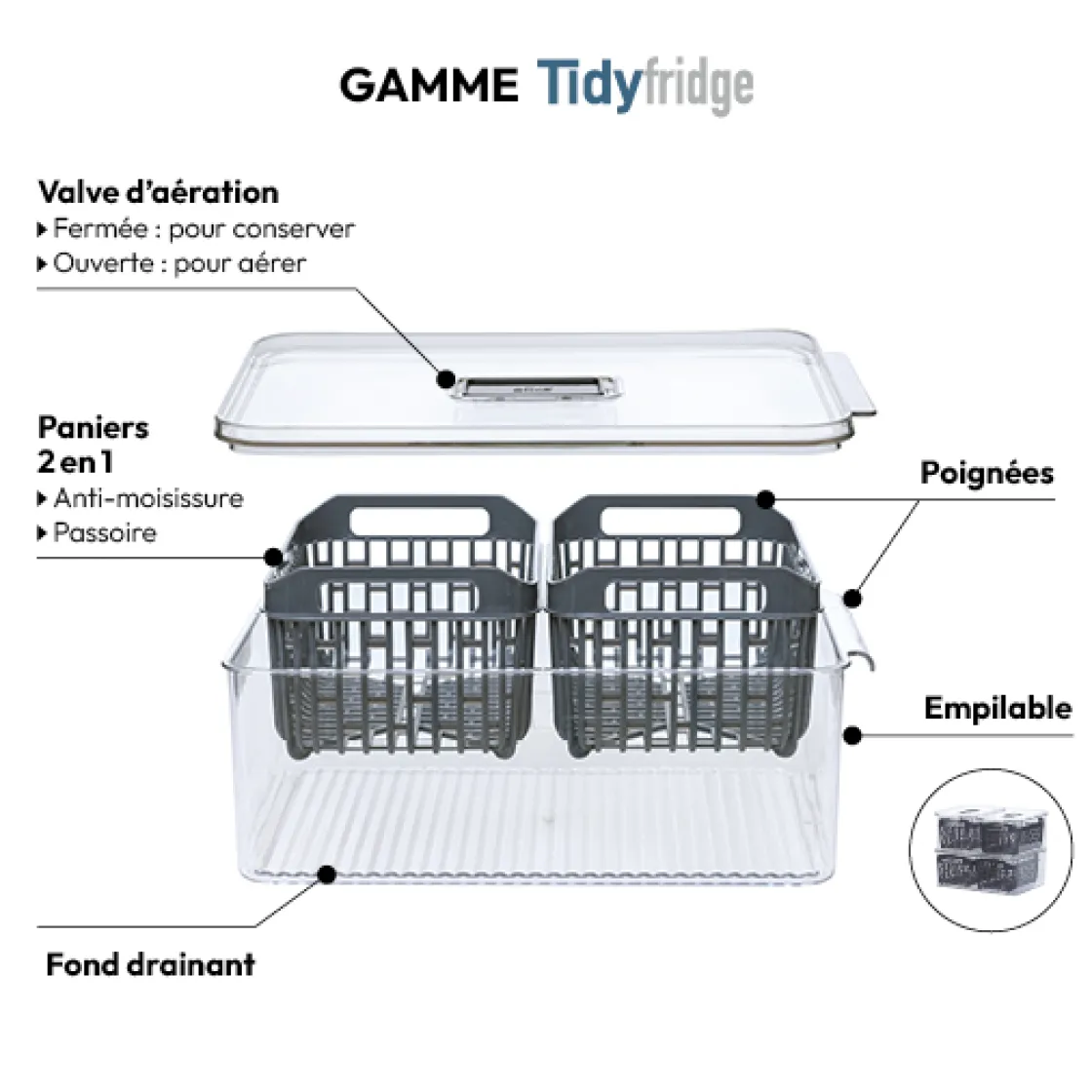 5five Boîte organiseur frigo 32x22cm,