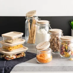 5five Boîte verre couvercle bambou 1L