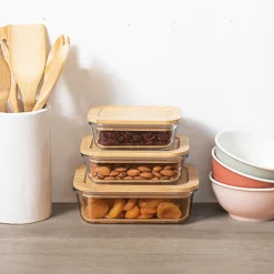 5five Boîte verre couvercle bambou 1L