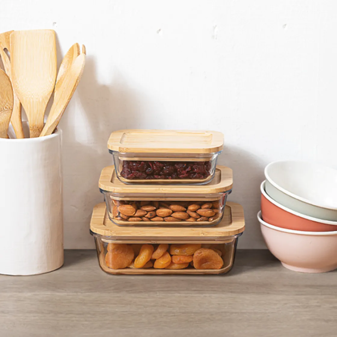 5five Boîte verre couvercle bambou 1L