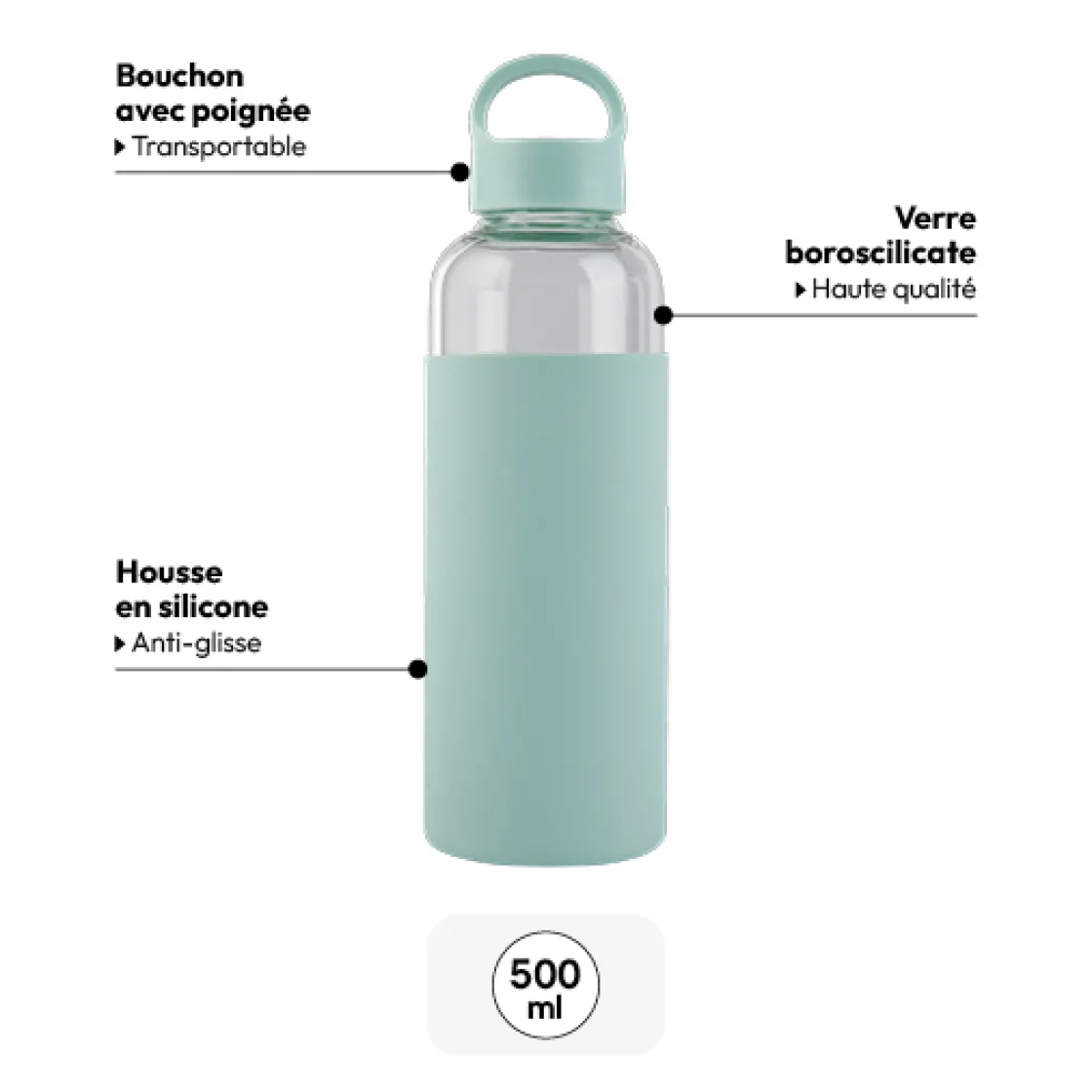 5five Bouteille verre et silicone - 0,5L
