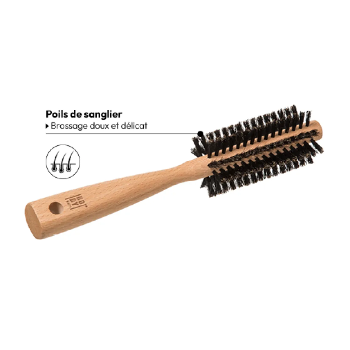 5five Brosse à cheveux ronde bois, Poils de sanglier