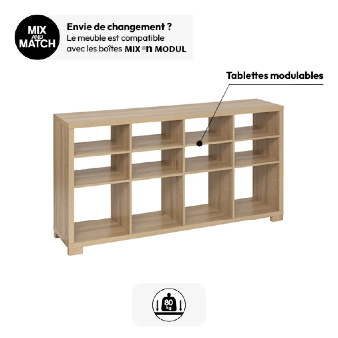 5five Buffet étagères modulable 137x76cm, Effet bois