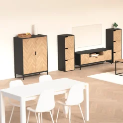 5five Cabinet 2 portes, Effet pin naturel et noir