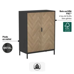 5five Cabinet 2 portes, Effet pin naturel et noir