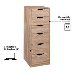 5five Caisson 6 tiroirs, Effet bois naturel