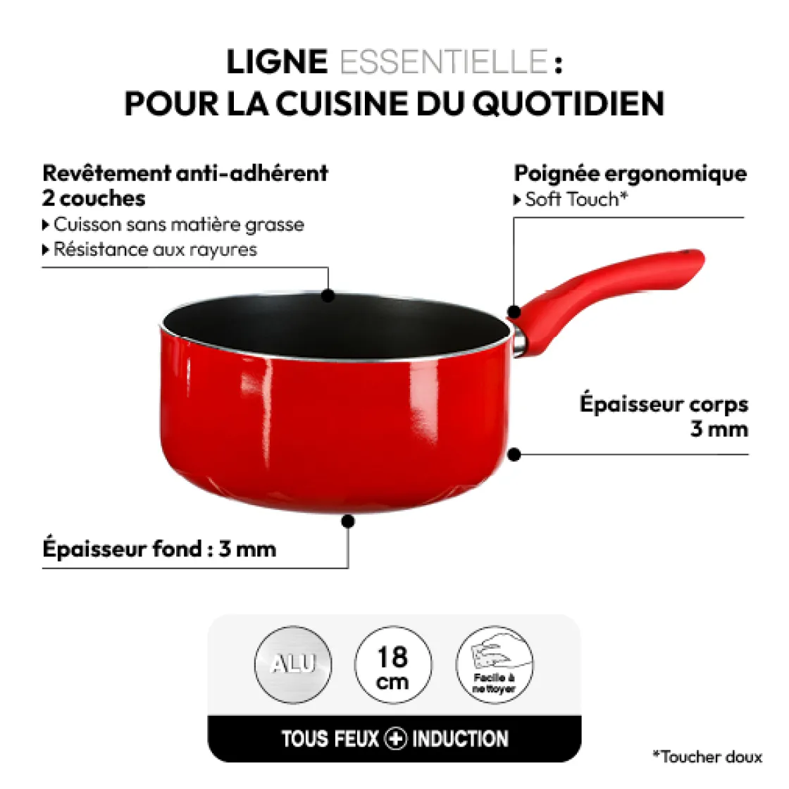 5five Casserole Aluminium, 18 cm