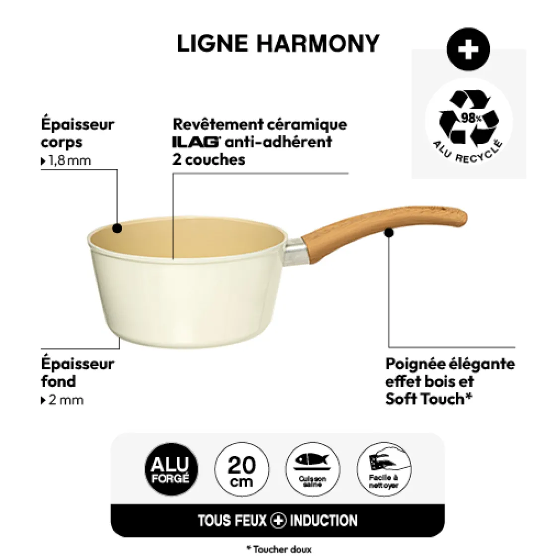 5five Casserole aluminium forgé beige, 20cm