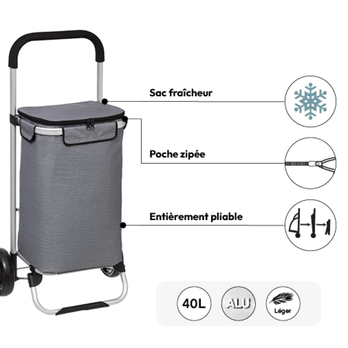 5five Chariot de courses fraîcheur, Gris