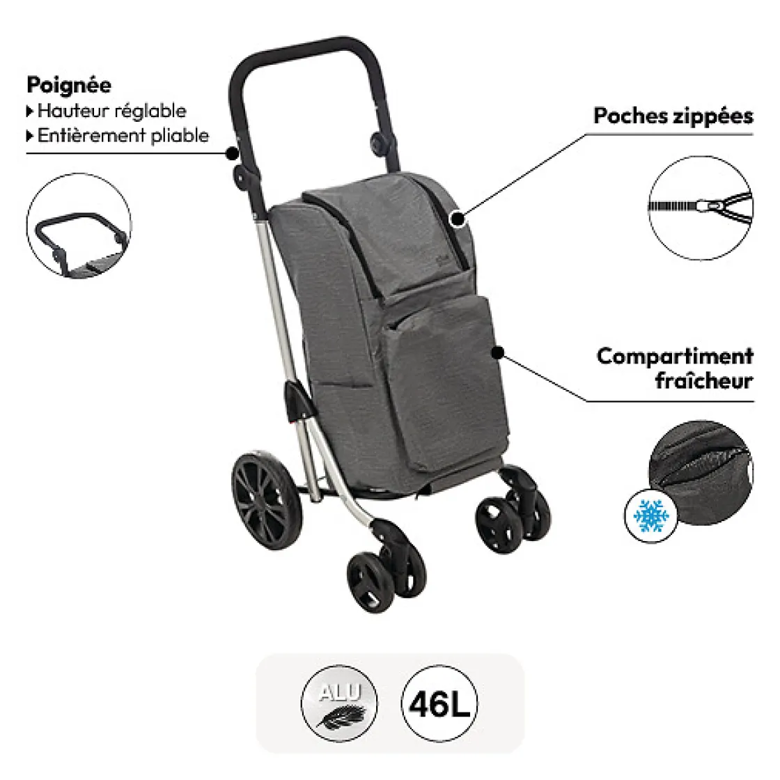 5five Chariot pliant 4 roues, Gris