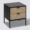 5five Chevet 2 tiroirs, Effet pin naturel et noir