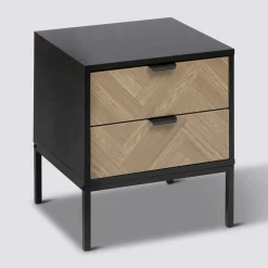 5five Chevet 2 tiroirs, Effet pin naturel et noir