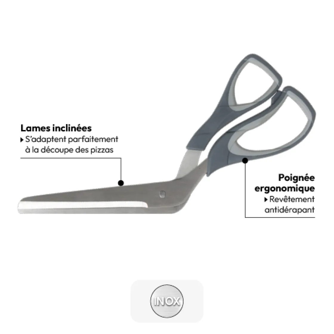 5five Ciseaux à pizza avec poingée ergonomique, Gris