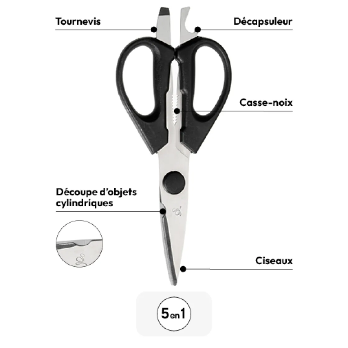 5five Ciseaux multi-fonctions, Noir