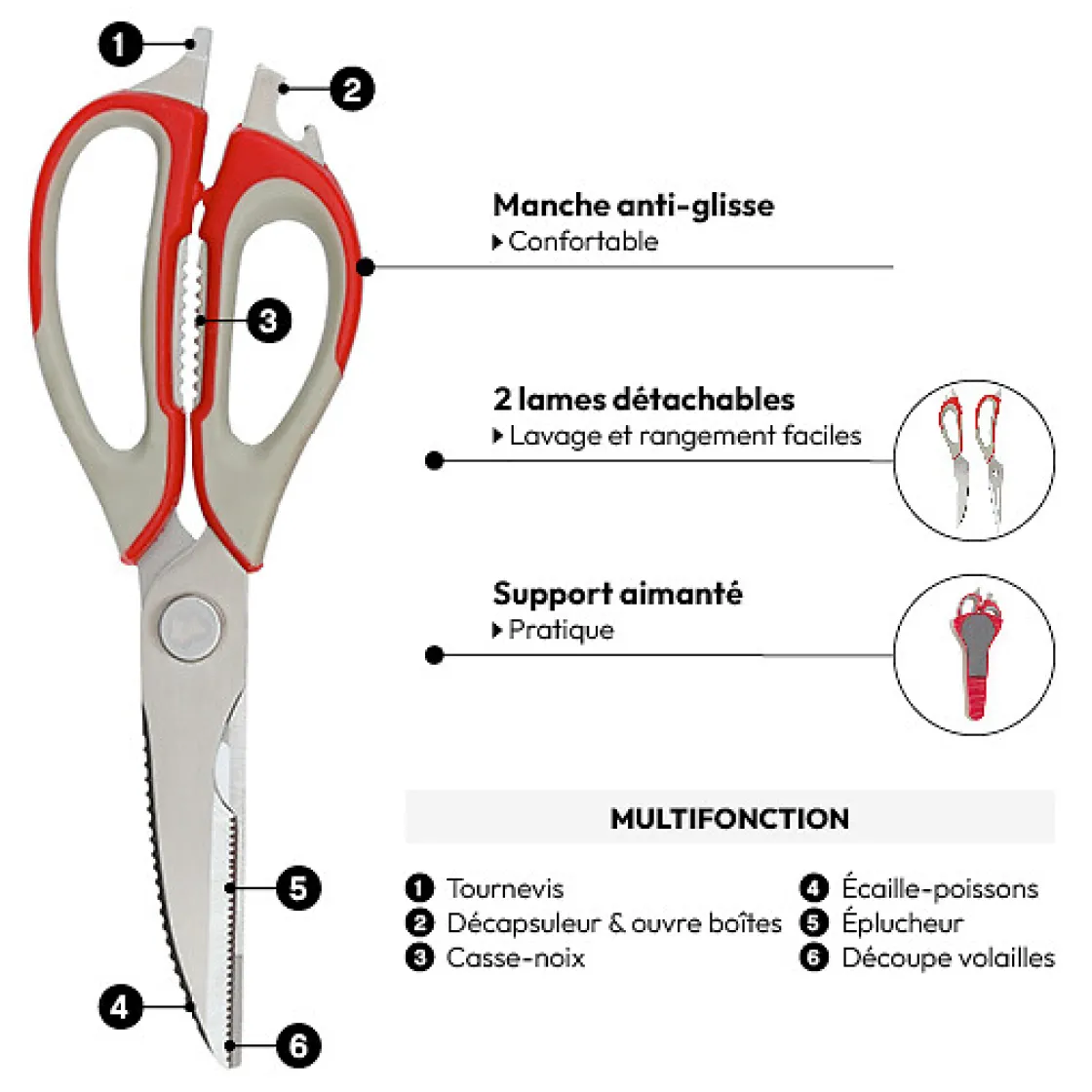 5five Ciseaux multi-fonctions, Rouge