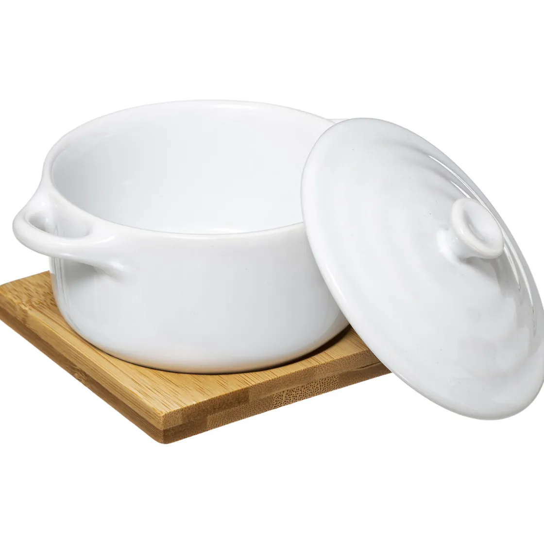5five Cocotte céramique 10 cm, Bambou et Blanc