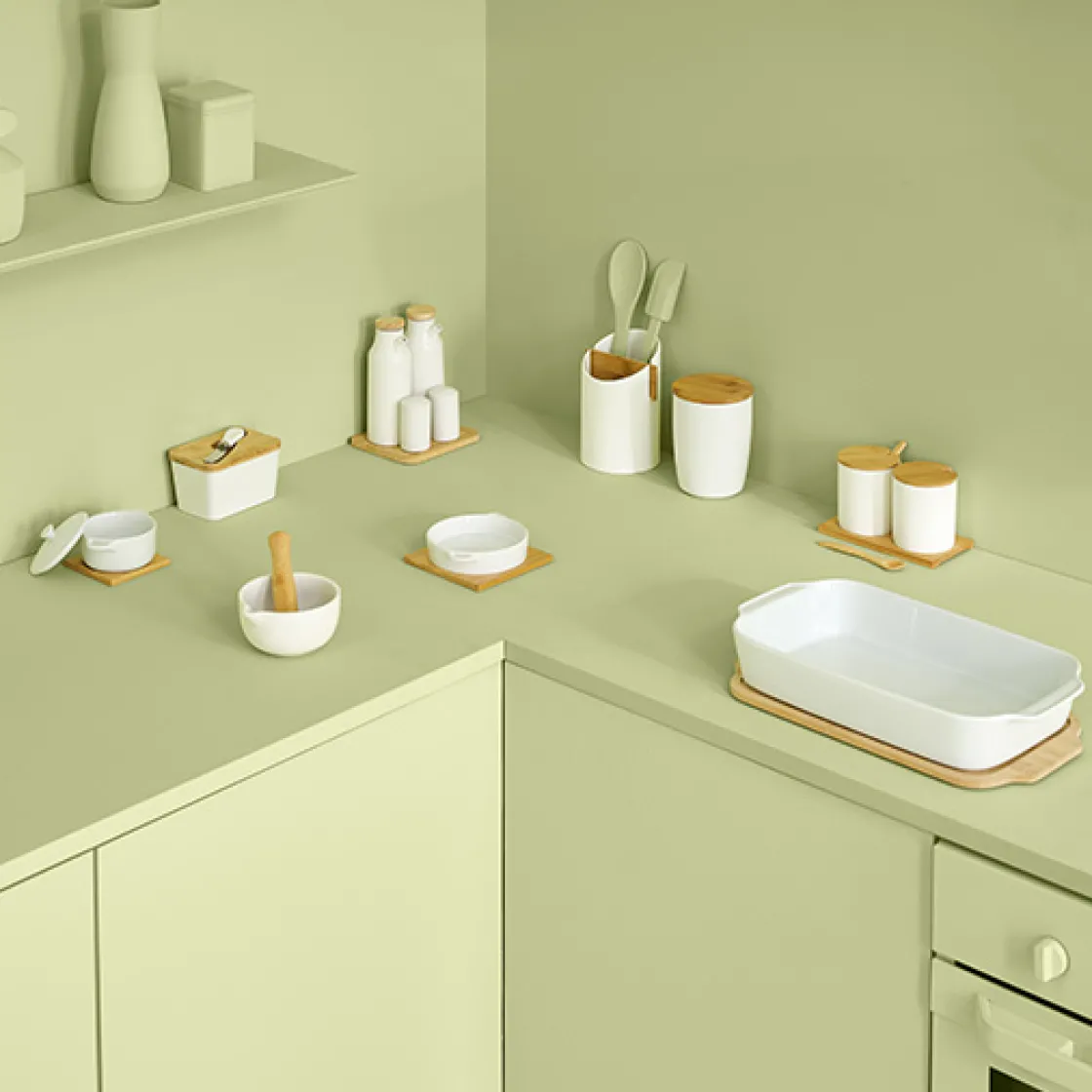 5five Cocotte céramique 10 cm, Bambou et Blanc