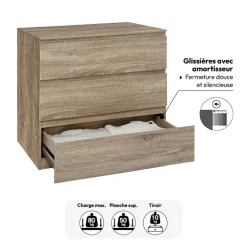 5five Commode 3 tiroirs, Effet bois naturel