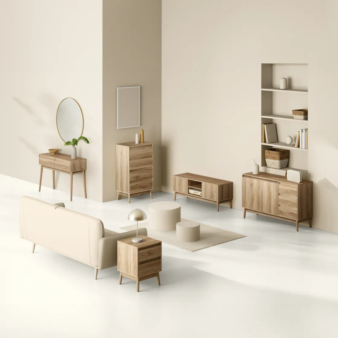 5five Commode 4 tiroirs, Effet chêne naturel