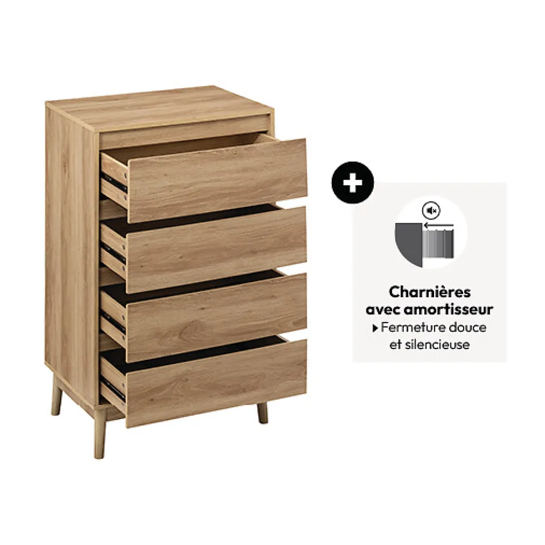 5five Commode 4 tiroirs, Effet chêne naturel