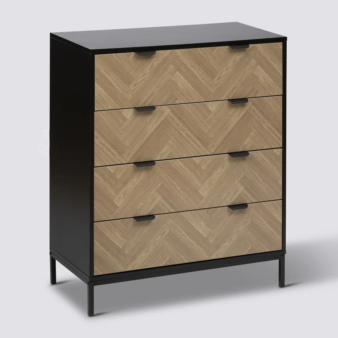 5five Commode 4 tiroirs, Effet pin naturel et noir