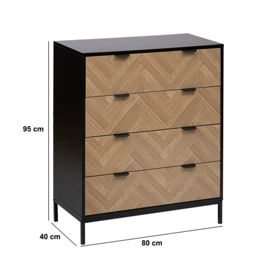 5five Commode 4 tiroirs, Effet pin naturel et noir