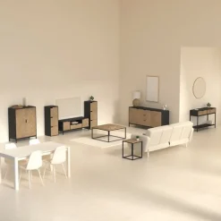 5five Commode 4 tiroirs, Effet pin naturel et noir