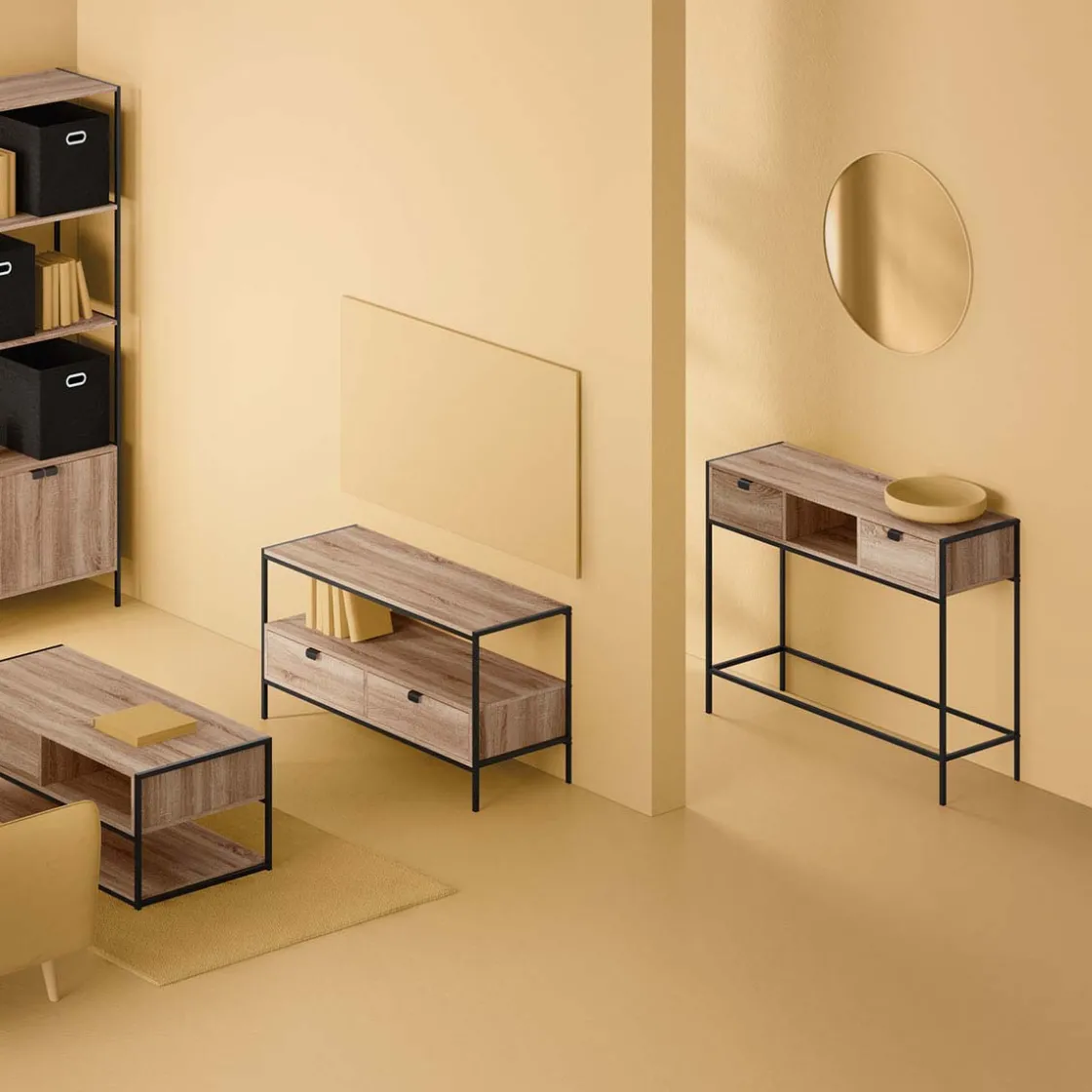 5five Console 2 tiroirs - Effet bois, Noir