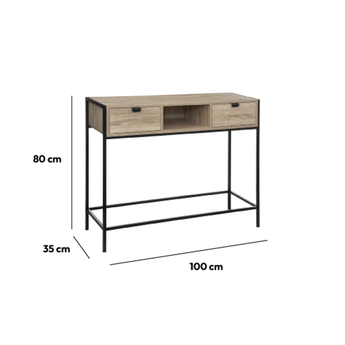 5five Console 2 tiroirs - Effet bois, Noir