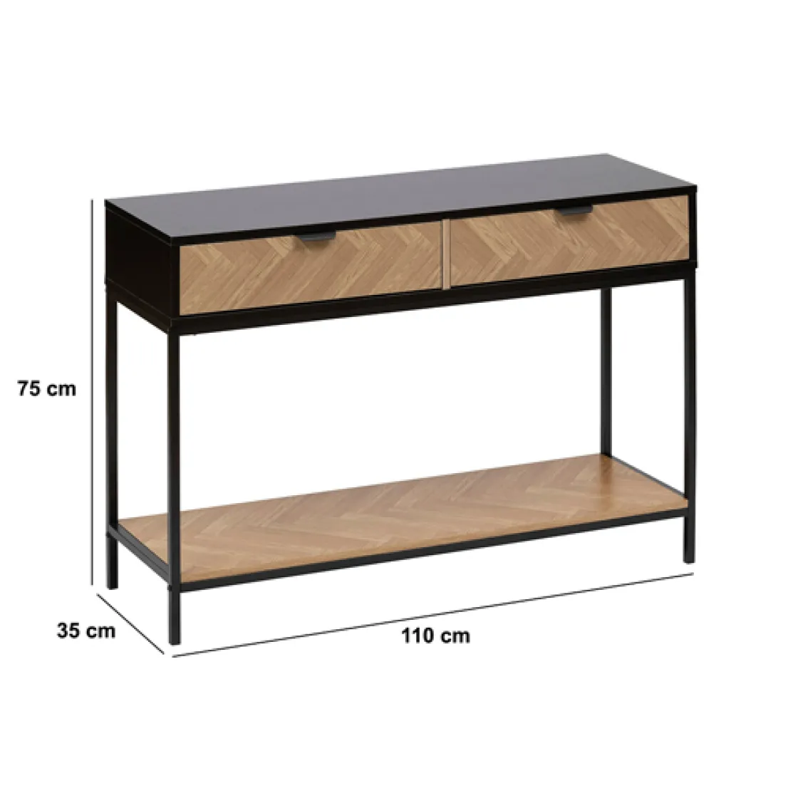 5five Console 2 tiroirs, Effet pin naturel et noir