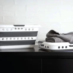 5five Corbeille à linge pliable 45L - Gris, Blanc