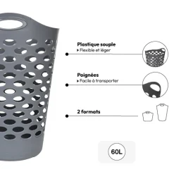 5five Corbeille à linge souple 60L, Gris