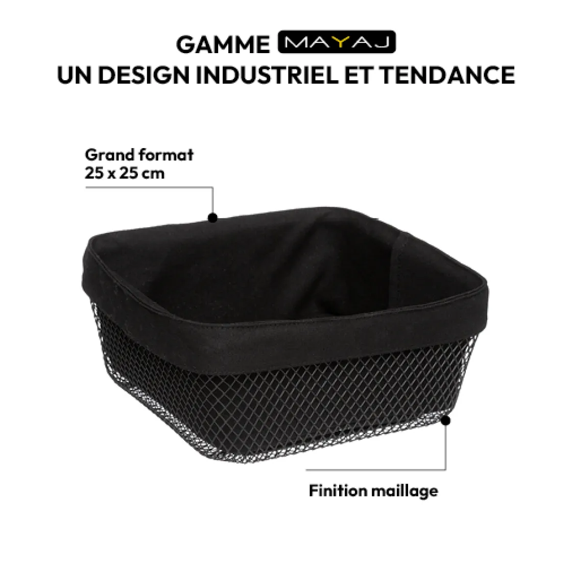 5five Corbeille à pain métal 24,5 cm, Noir