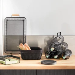 5five Corbeille à pain métal 24,5 cm, Noir