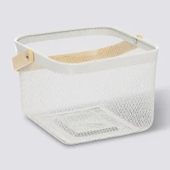 5five Corbeille carrée, métal, Beige et blanc