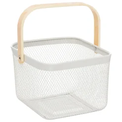 5five Corbeille carrée, métal, Beige et blanc