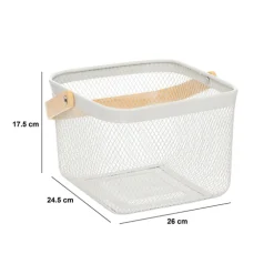 5five Corbeille carrée, métal, Beige et blanc