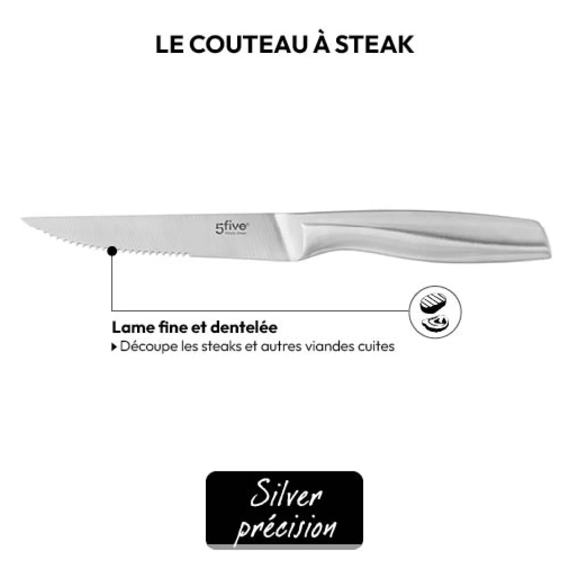 5five Couteau à steak inox - lame 11,5cm