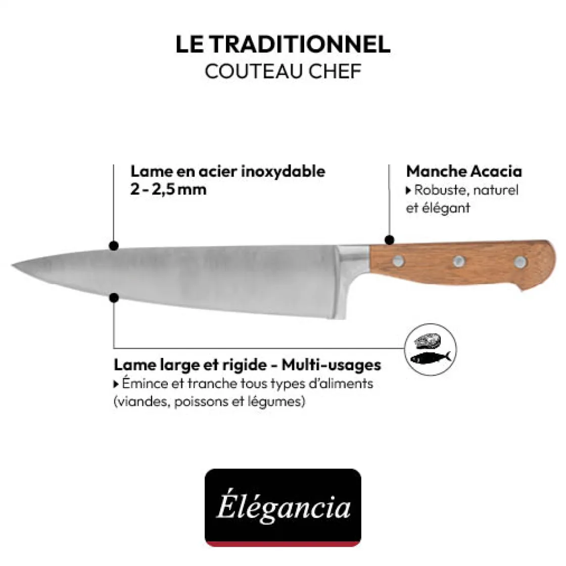 5five Couteau de chef acier - lame 22 cm