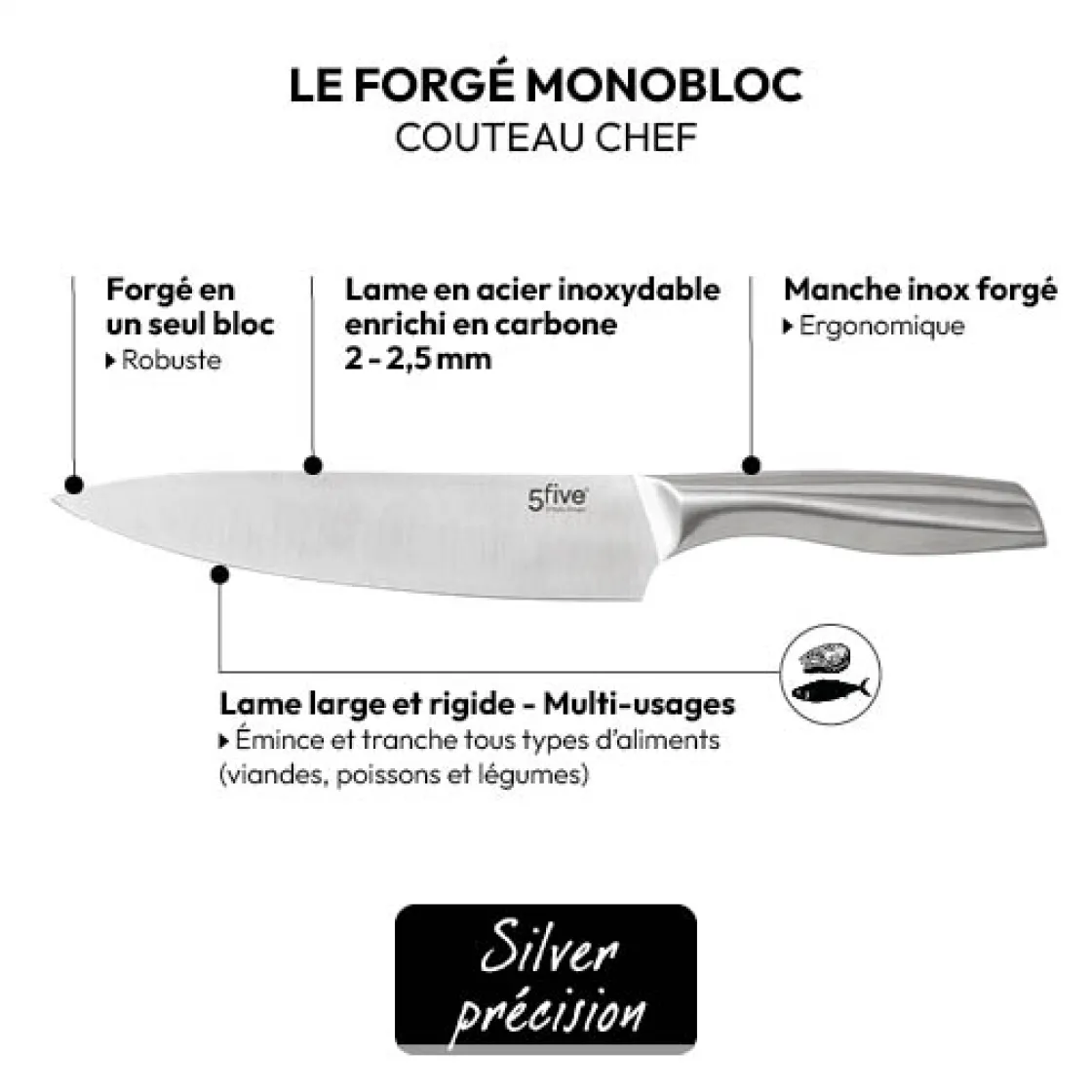 5five Couteau de chef inox - lame 21cm
