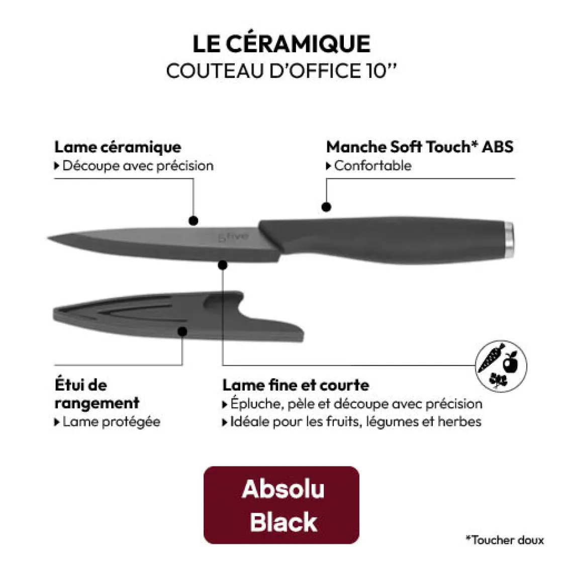 5five Couteau d'office céramique - lame 10cm