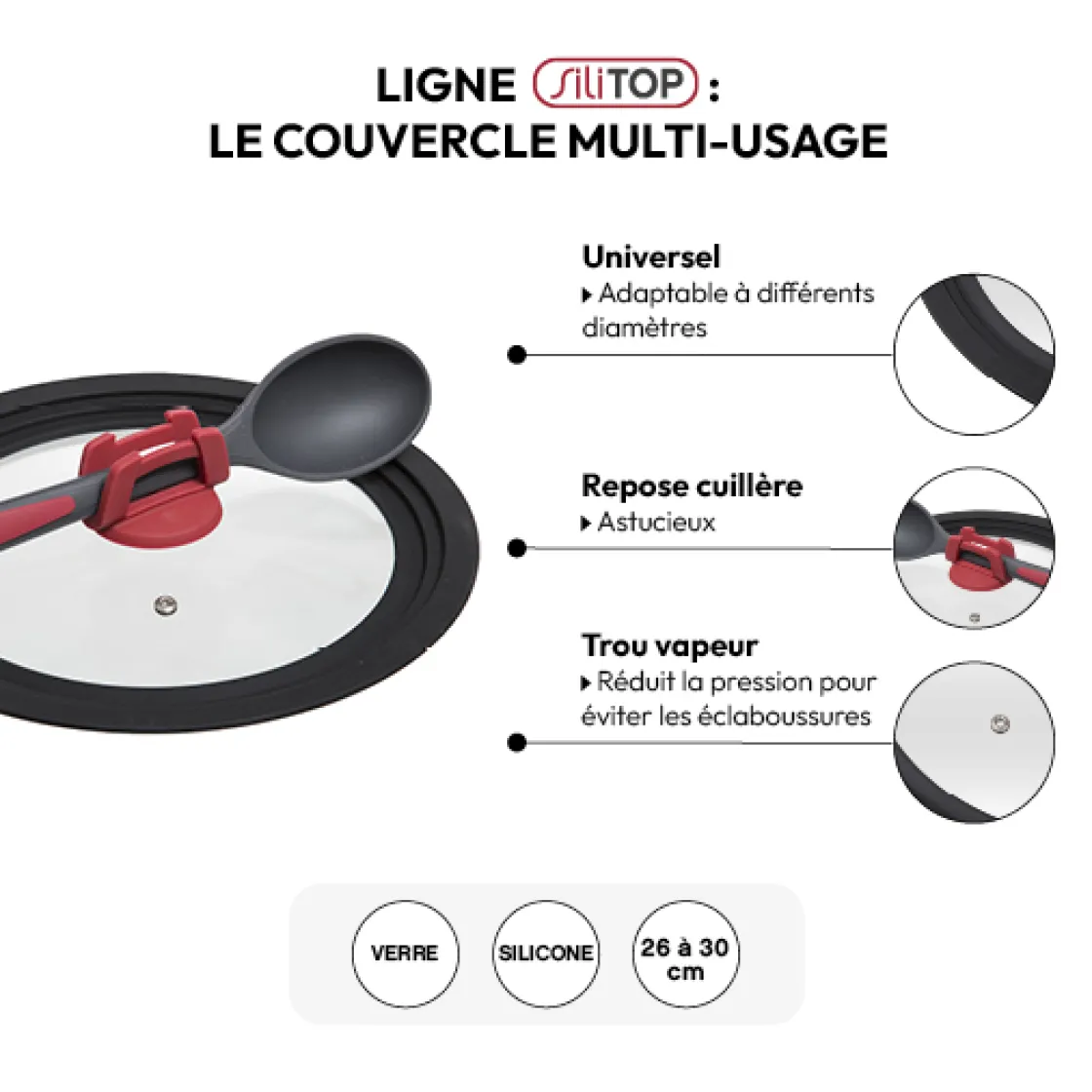5five Couvercle en verre universel- 26/28/30cm
