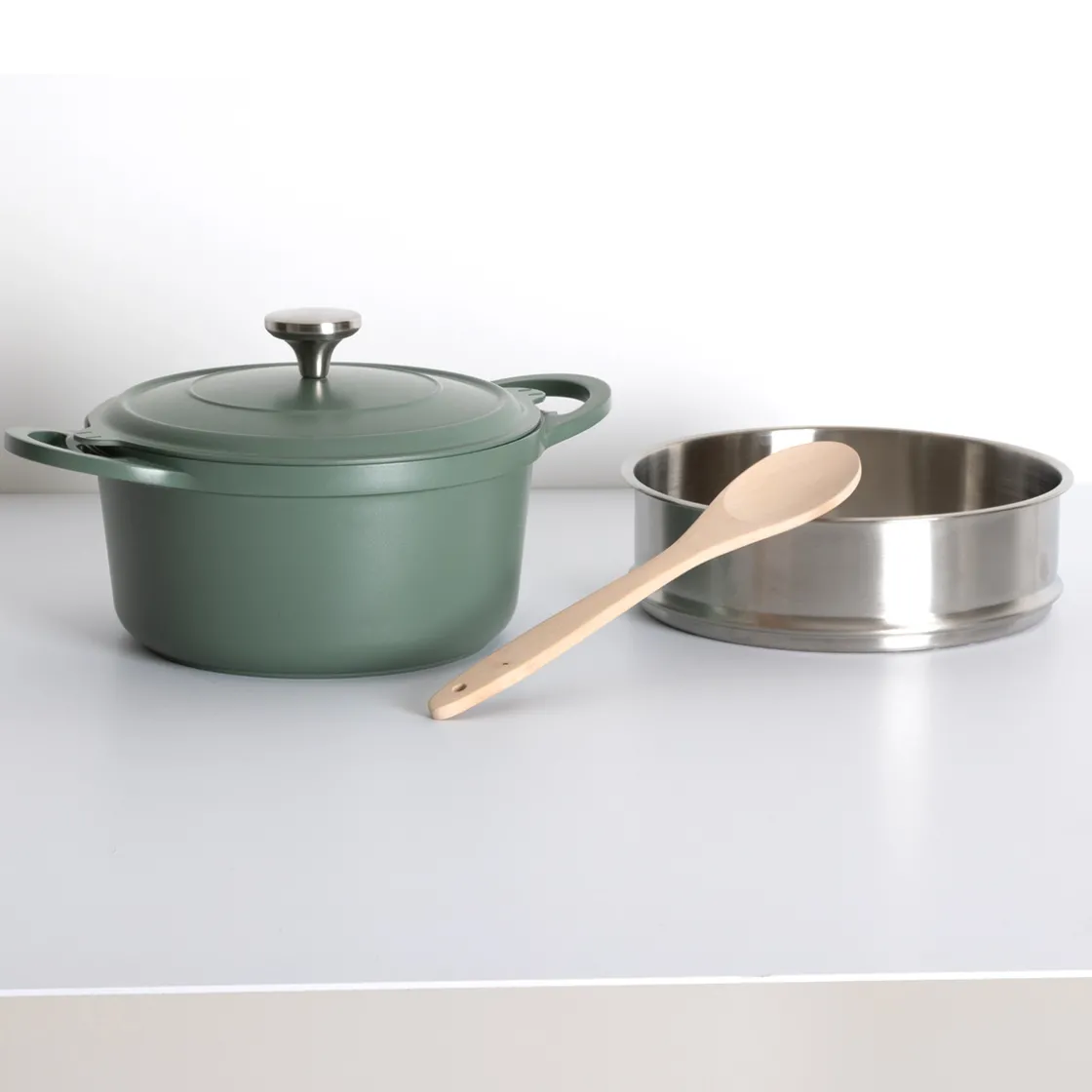 5five Cuiseur vapeur fonte d'aluminium vert, 24cm