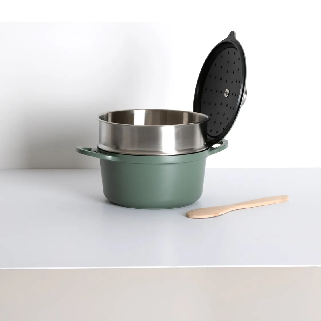 5five Cuiseur vapeur fonte d'aluminium vert, 24cm